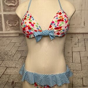 Modern Amusement Womens Blue White 2pc. Bikini Top Bottom Swimwear Sz. Medium M